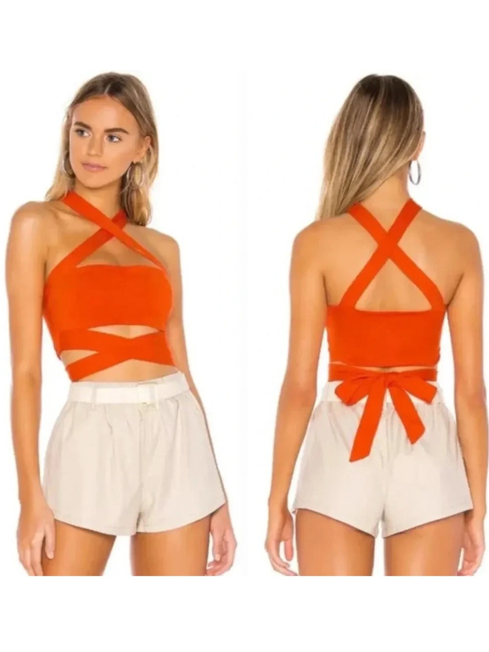 🆕 NWT Superdown | Orange Wrap Crisscross Crop Top | Small